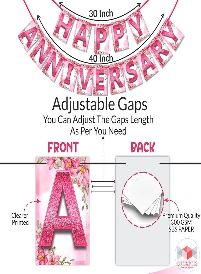 ووبوكس لافتة زينة عيد زواج سعيدة من ووبوكس، بخط وردي سيمر وخلفية زهور، زينة منزلية لعيد الزواج، قطعة زينة لعيد الزواج، قطعة زينة لعيد الزواج - Image 3